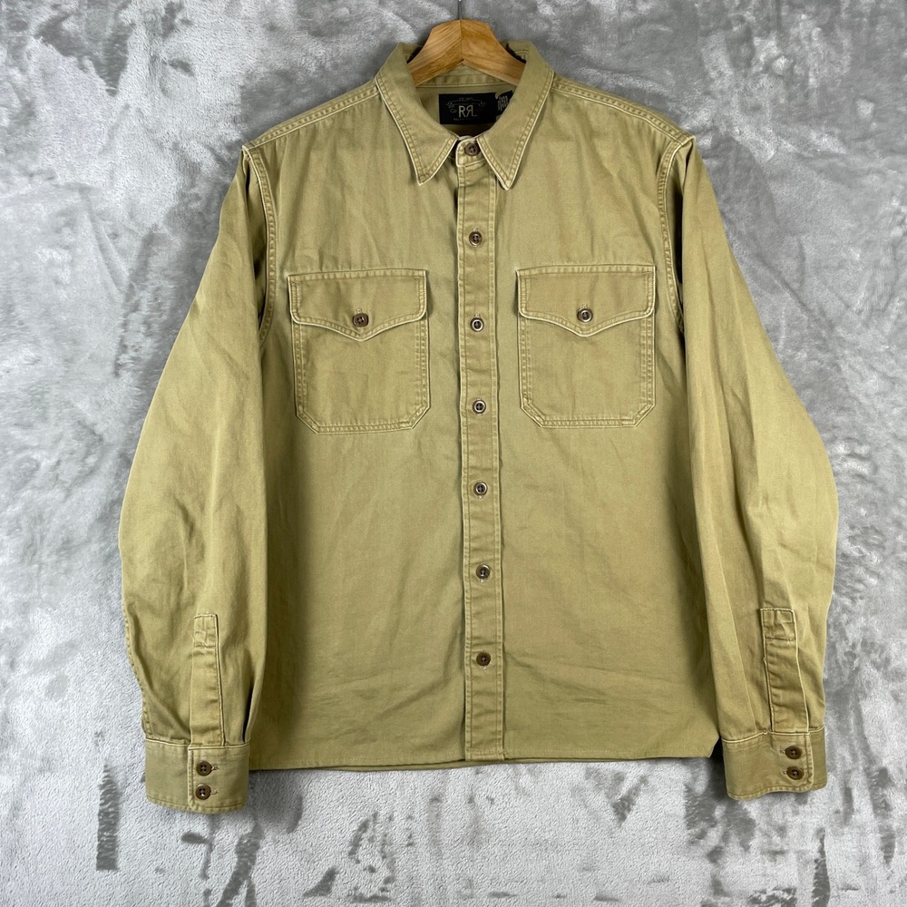 RRL Ralph Lauren Military Shirt Men Medium Gussets Twill Officer US Army Cotton